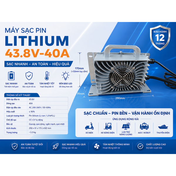 Máy sạc Pin Ắc quy lithium 43.8V-40A
