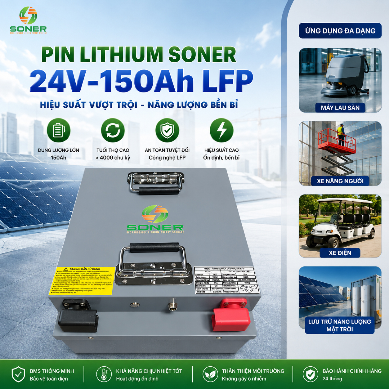 Pin Lithium Soner 24V-150Ah