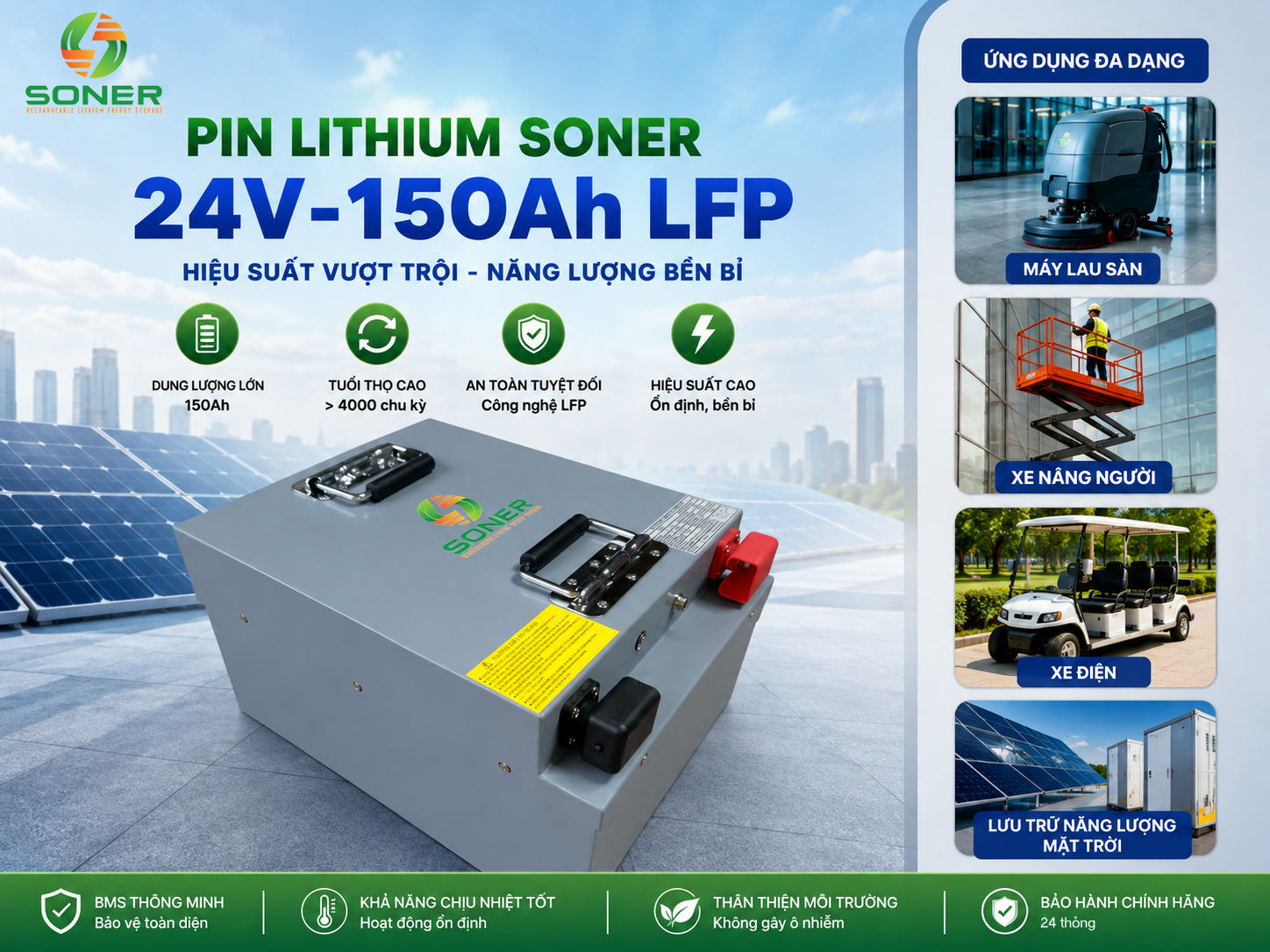 Pin Lithium Soner 24V-150Ah