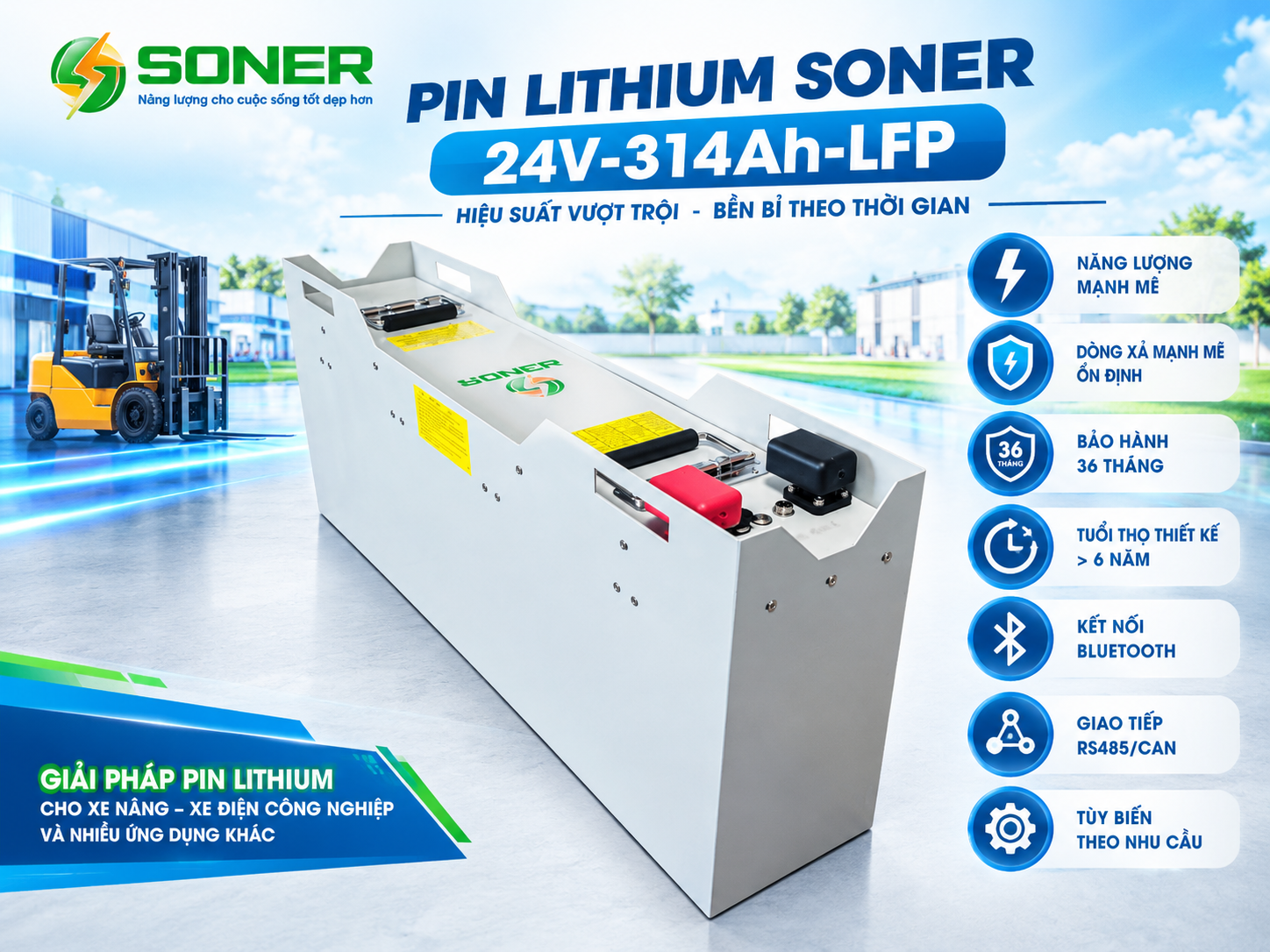 Pin xe nang Soner 24V-314Ah LFP