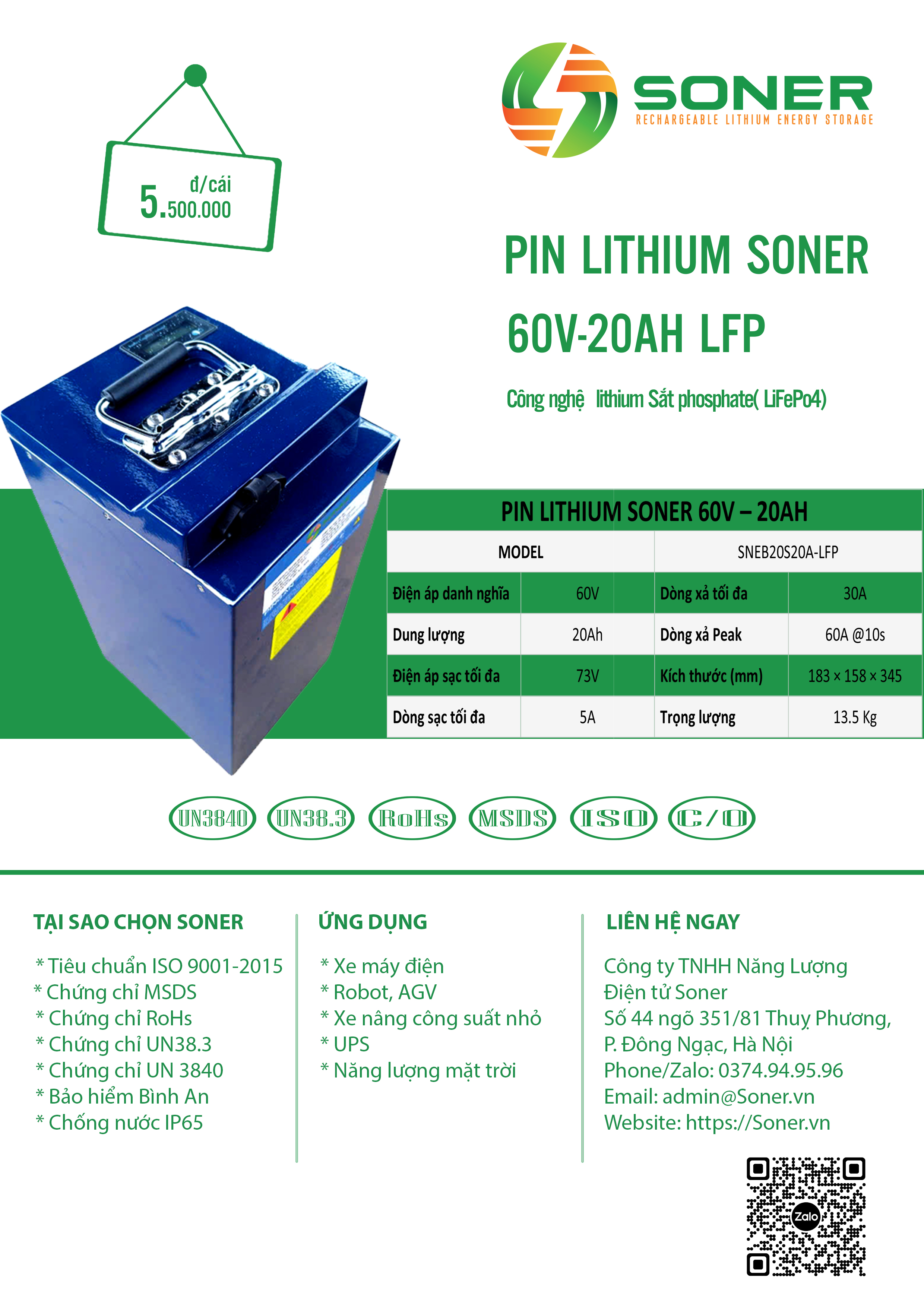 Catalogue Pin Soner 60V 20Ah