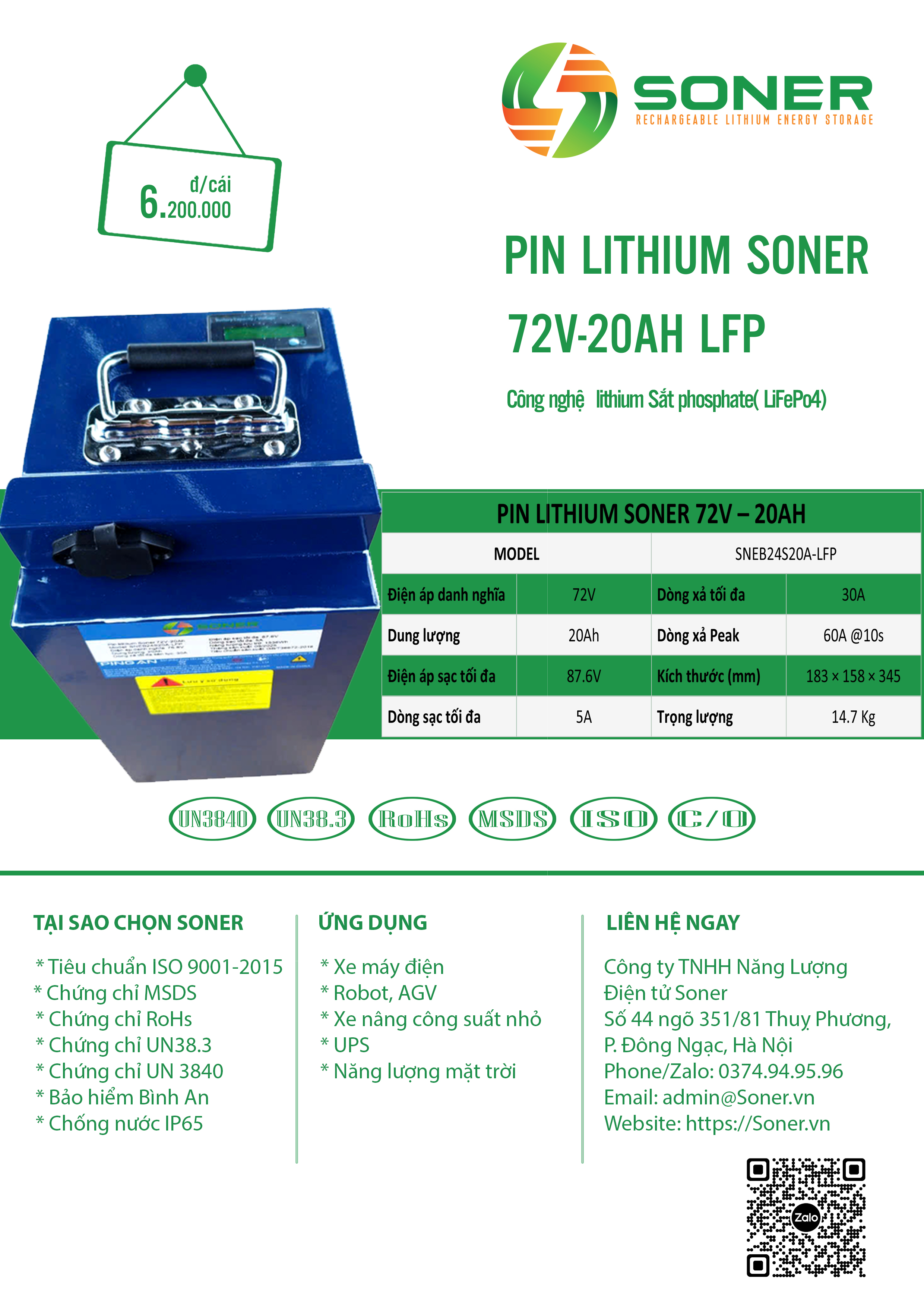 Catalogue Pin Soner 72V 20Ah