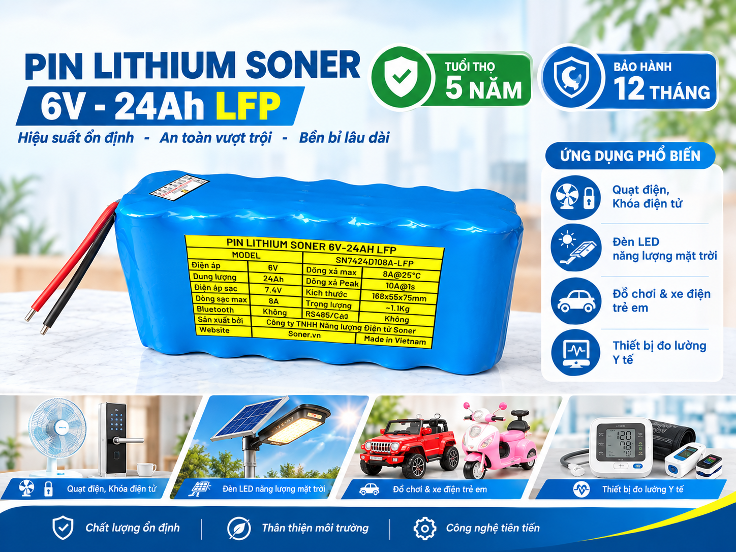 Pin Soner 6V - 24Ah